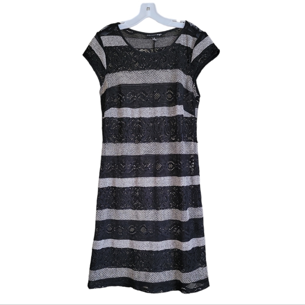 Madison Leigh Black/Gray Lace Short Sleeve Pullover Cover-Up - Size 16